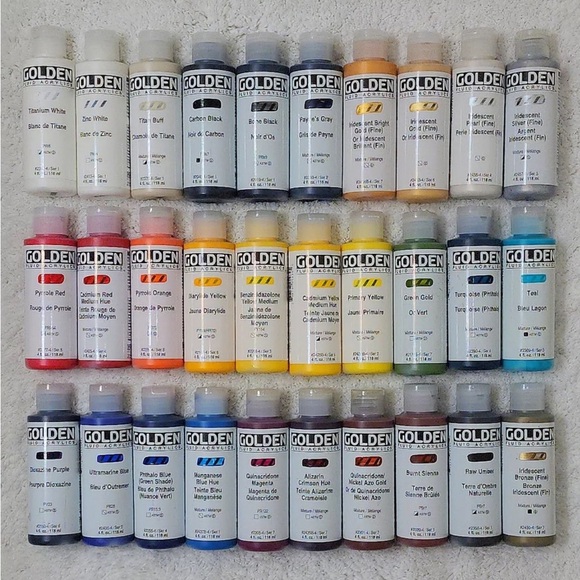 🎨 Lot of 30 🎨 GOLDEN FLUID ACRYLIC PAINT 4oz BOTTLES  No Duplicate Colors NEW - Picture 1 of 5